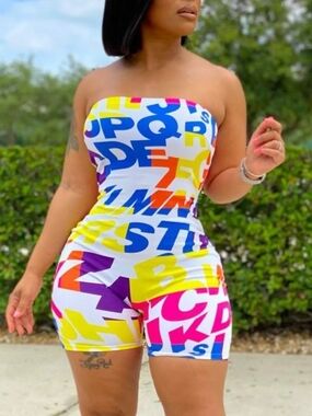 Colorful Alphabet Strapless Romper